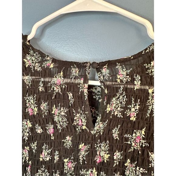 American Eagle Floral Bell Sleeve Boho Blouse Black Size Small - Picture 5 of 7